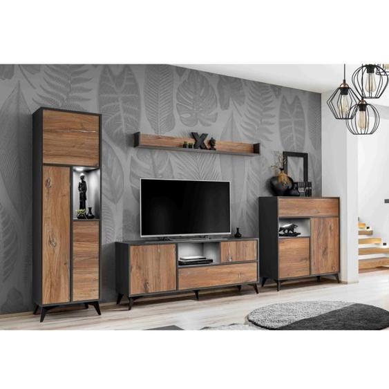 Ensemble Meubles de Salon Orvieto Komodee - LEDs blanches - Chene Bijoux & Anthracite - 350x187x40 cm