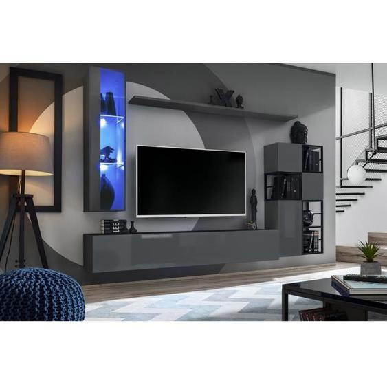 Ensemble meubles de salon style industriel - PRICE FACTORY - SWITCH M2 - LED intégrées - Gris