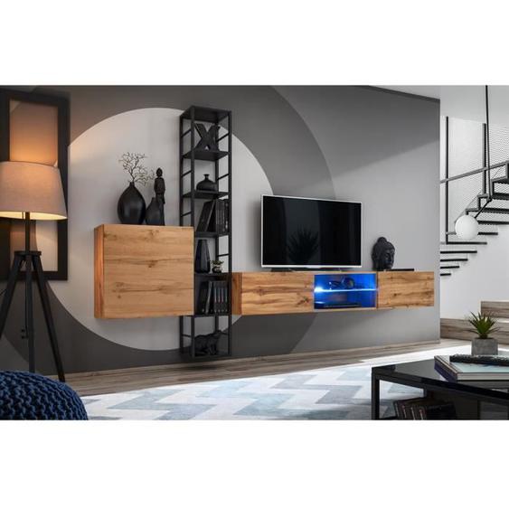Ensemble meubles de salon style industriel SWITCH M6 - PRICE FACTORY - Coloris chêne - Marron