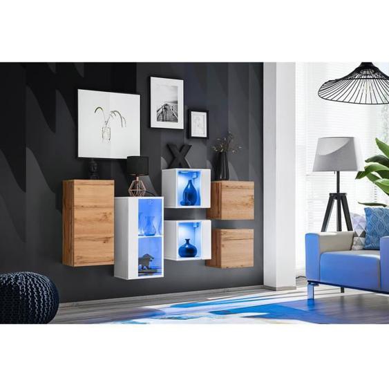 Ensemble meubles de salon SWITCH SBIV design. Coloris blanc et chêne. 30 Blanc