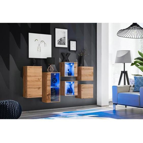 Ensemble meubles de salon SWITCH SBIV design. Coloris chêne. Système LED intégré. 30 Marron