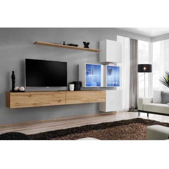 Ensemble meubles de salon SWITCH XIX design, coloris chêne Wotan et blanc brillant. 40 Marron