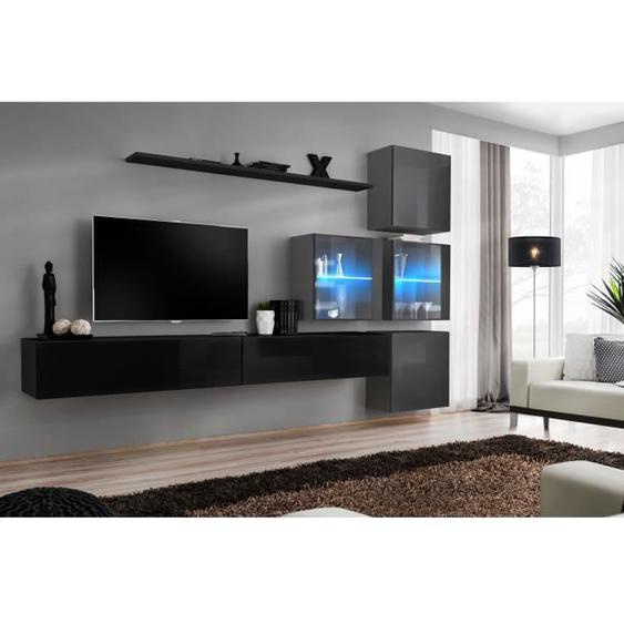 Ensemble meubles de salon SWITCH XIX design - PRICE FACTORY - Noir et gris - 310x40x200 cm - Brillant