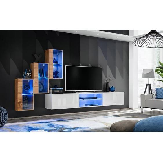 Ensemble meubles de salon SWITCH XXII design, coloris chêne et blanc. 40 Marron