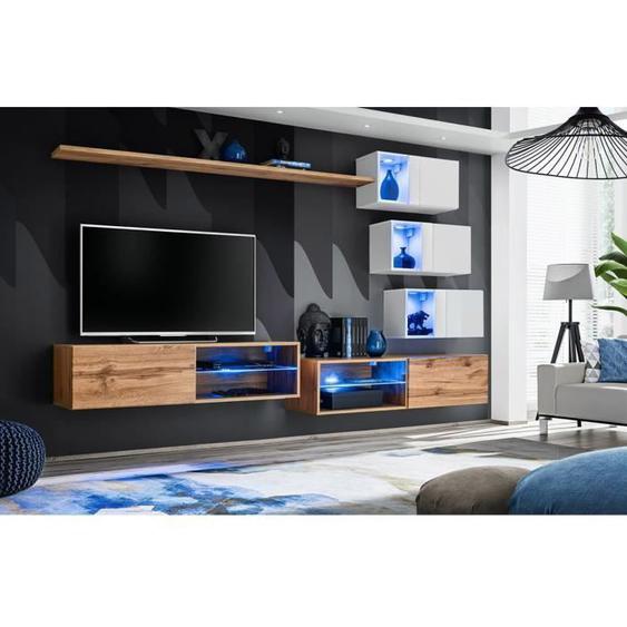 Ensemble meubles de salon SWITCH XXIV design, coloris chêne et blanc - PRICE FACTORY - 170 Marron - Bois