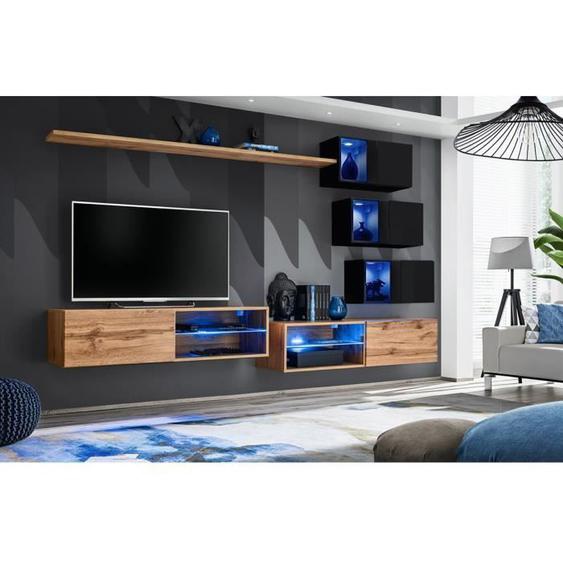 Ensemble meubles de salon SWITCH XXIV design, coloris chêne et noir. 40 Marron