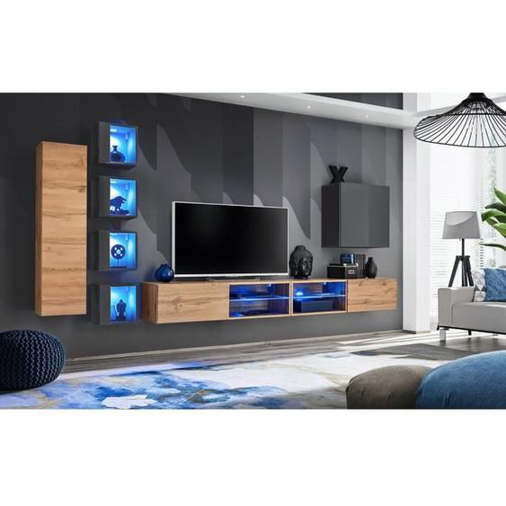 Ensemble meubles de salon SWITCH XXVI design, coloris chêne et gris. 40 Marron