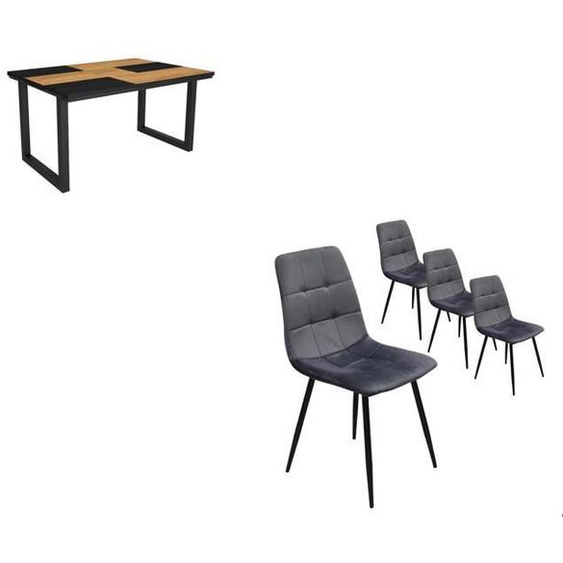 Ensemble Meubles, Table manger, 140, Chêne et noir, Style industriel, Table manger, Chaises, RF2673