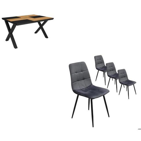 Ensemble Meubles, Table manger, 140, Chêne et noir, Style industriel, Table manger, Chaises, RF2674
