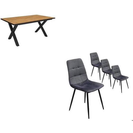Ensemble Meubles, Table manger, 170, Chêne et noir, industriel, Table manger, Chaises, RF2684