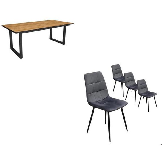 Ensemble Meubles, Table manger, 200, Chêne et noir, industriel, Table manger, Chaises, RF2689