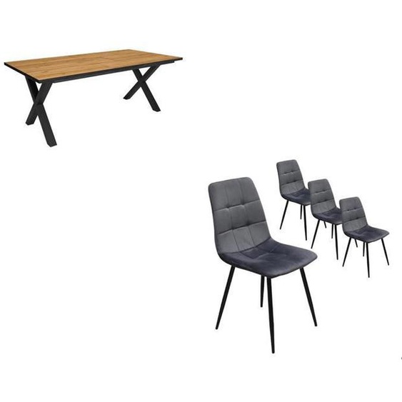 Ensemble Meubles, Table manger, 200, Chêne et noir, industriel, Table manger, Chaises, RF2690