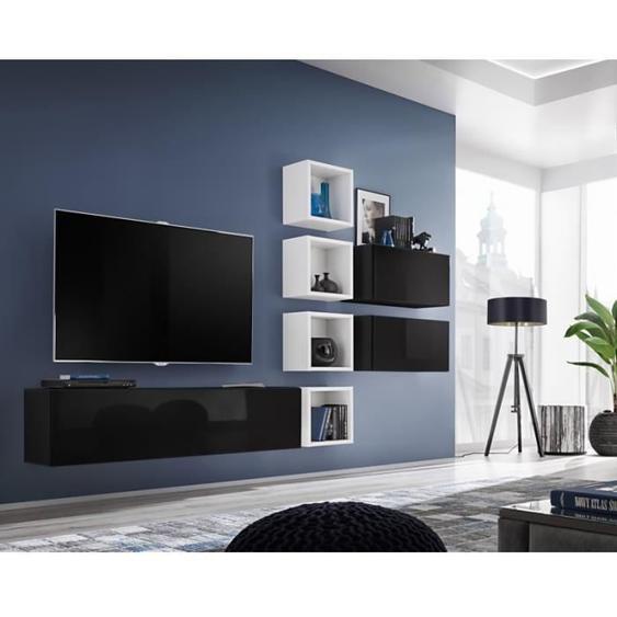 Ensemble mural - AC-DÉCO - Blox VII - 6 portes - Blanc et noir mat front: noir en PVC à haute brillance