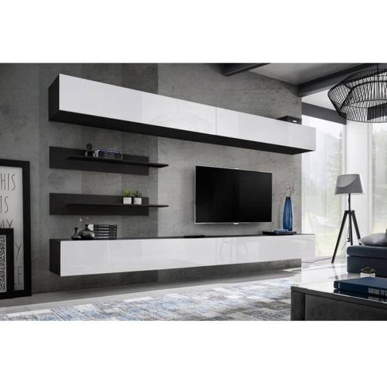 Ensemble mural - AC-DÉCO - FLY I - 2 rangements - 2 meubles TV - Noir et blanc
