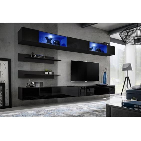 Ensemble mural - AC-DÉCO - FLY I - 2 rangements LED - 2 meubles TV - Noir