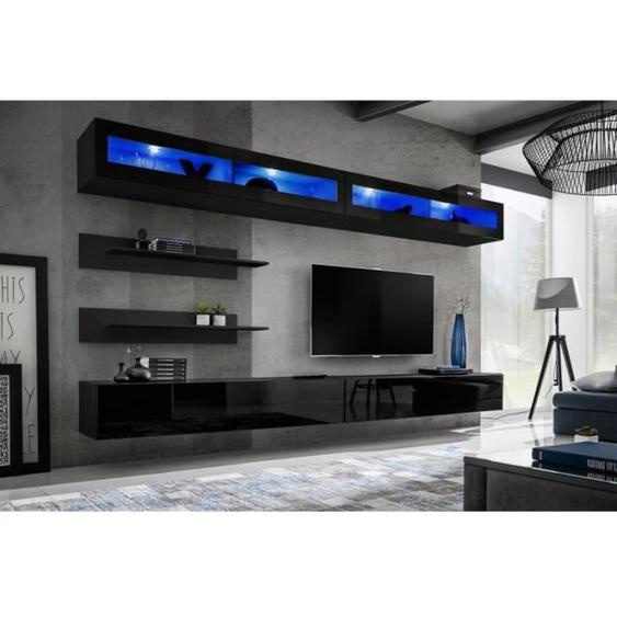 Ensemble mural - AC-DÉCO - FLY I - 2 rangements LED - 2 meubles TV - Noir