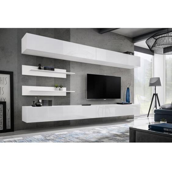Ensemble mural - AC-DÉCO - FLY I - Blanc - 2 rangements - 2 meubles TV - 2 étagères