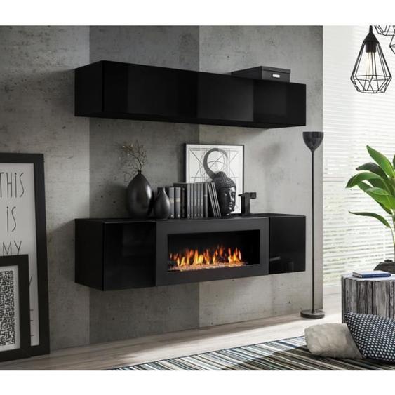 Ensemble mural - AC-DÉCO - FLY N - Rangement horizontal - Meuble TV - Noir