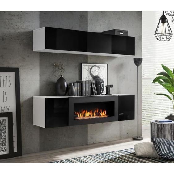 Ensemble mural - AC-DÉCO - FLY N - Rangement mural et meuble TV - Blanc et noir