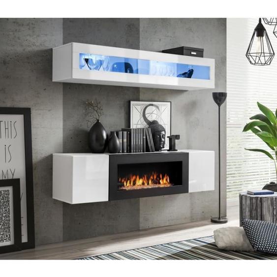 Ensemble mural - AC-DÉCO - FLY N - Rangement mural LED - Meuble TV - Blanc