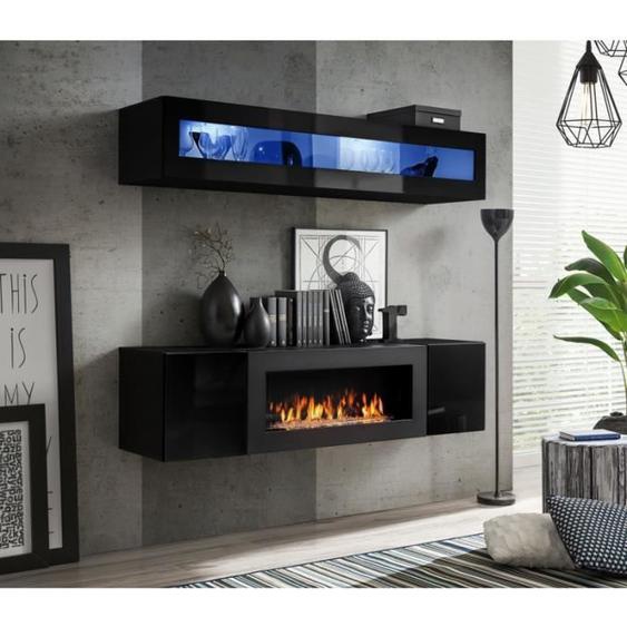 Ensemble mural - AC-DÉCO - FLY N - Rangement mural LED - Meuble TV - Noir