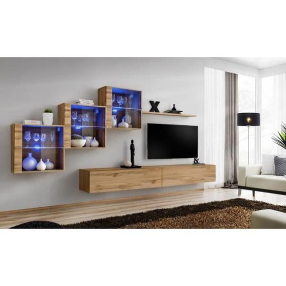 Ensemble mural - AC-DÉCO - Switch XX - 3 vitrines - 2 bancs TV - Corps et fronts en PVC - Bois