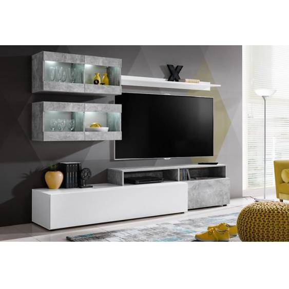 Ensemble murale meuble TV - AC-DÉCO - Light - Blanc - 6 éléments - LED