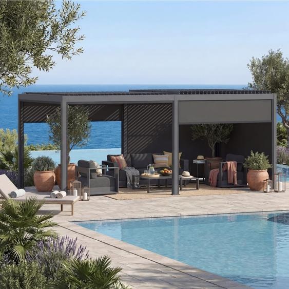 Ensemble pergola bioclimatique EVONIS avec 4 stores côtés longs 6 x 3 m - Structure en acier inoxydable et aluminium Hespéride