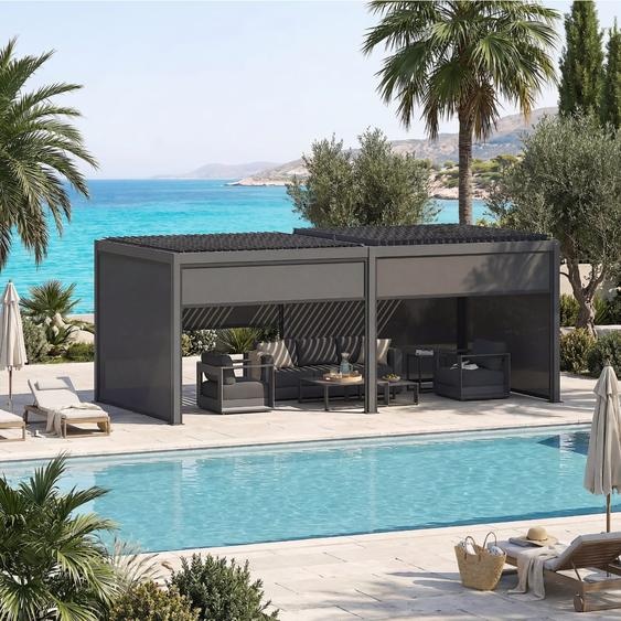 Ensemble pergola bioclimatique EVONIS avec 6 stores x 3 m - Structure en acier inoxydable et aluminium Hespéride