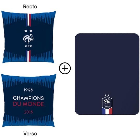 Ensemble Plaid Et Coussin, Fff Champions Bleu