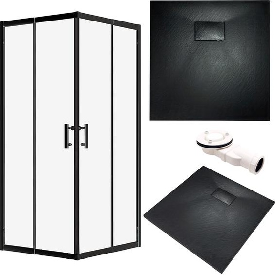 Ensemble : receveur de douche VIDAR Black & cabine de douche carrée HELA Black 90x90 190 cm Verre clair | BADLAND VIDAR HELA