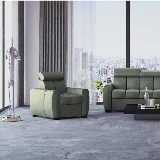 Ensemble rembourré 3+2+1 Gomez avec fonction de couchage, têtières réglables sur tout le pourtour, tissu : element 11 - olive