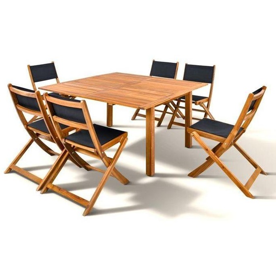 Ensemble Repas de Jardin Extensible TOSCANA, 6 Chaises Pliantes, Bois dAcacia, 6 Places, 90-140 cm
