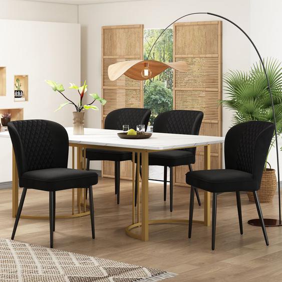 Ensemble Salle à Manger avec 4 Chaises 140x80x75cm - Chaises de Salle à Manger en Velours - Chaise Rembourrée - Table de Cuisine