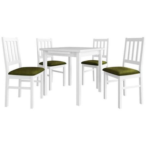 Ensemble salle à manger - Victorville 314 - Blanc - Table stratifié - Pieds en bois - Allongement
