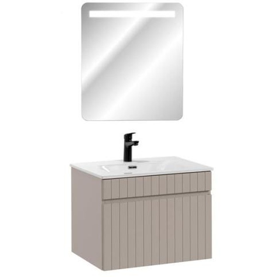 Ensemble salle de bain - AC-DÉCO - Emblématic Cashmere - Meuble vasque à encastrer - Miroir LED - 60 cm