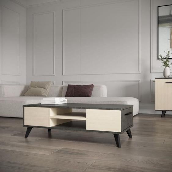 Ensemble Salon Banc TV Table Basse KENT, Chêne de fil Sidewalk, DEMEYERE, Style Industriel
