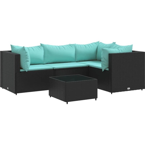 Salon de jardin 5 pcs avec coussins Noir Résine tressée