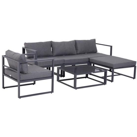Ensemble salon de jardin design contemporain style yachting 5 places avec coussins et table basse aluminium gris 10x10x10cm Gris