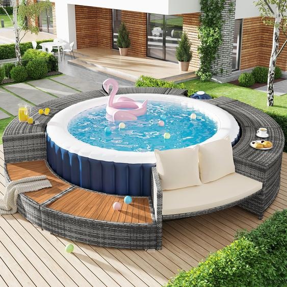 Ensemble salon de jardin Fortuna Lai avec canapé rond, ensemble de meubles de jardin, ensemble salon, pour jacuzzi et piscine, avec pieds réglables, coussins inclus, meubles pour terrasse, jardin ou piscine (référence précédente : HW00004AAA)