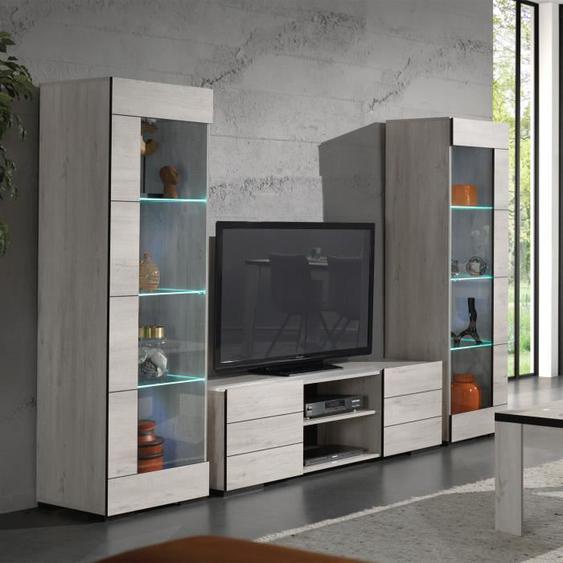 Ensemble salon meuble TV et vitrines décor chêne blanchi - ALOST