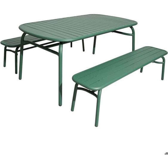 Ensemble salon repas de jardin Oscar complet - vert (1 table rectangulaire + 2 bancs)