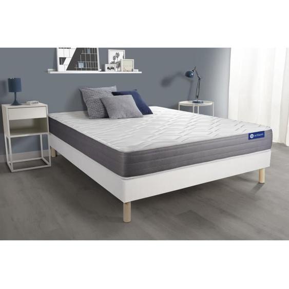 Ensemble sommier matelas 140x190 Actiflex dream Ressorts ensachés et mémoire de forme - 22 cm - Mi-ferme - sommier kit Blanc