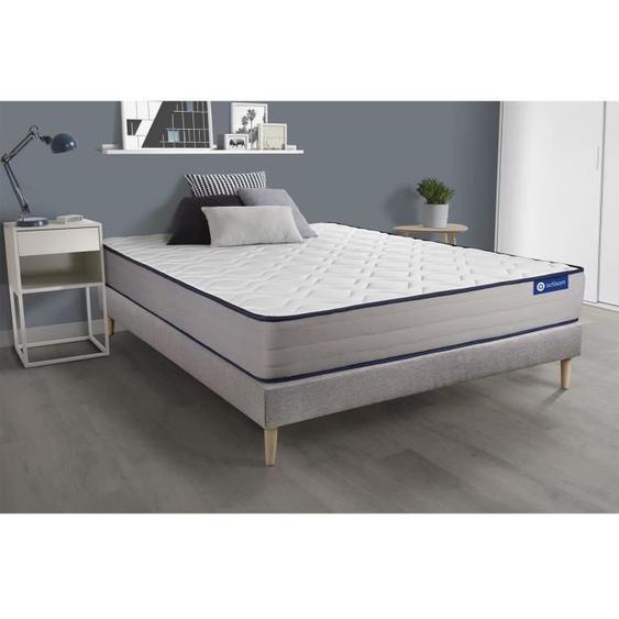 Ensemble sommier matelas 140x190 Actiflex form - 22 cm - Ferme - sommier kit gris