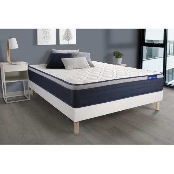 Ensemble sommier matelas 140x190 Actiflex max Ressorts ensachés et mémoire de forme - 26 cm - Ferme - sommier kit Blanc