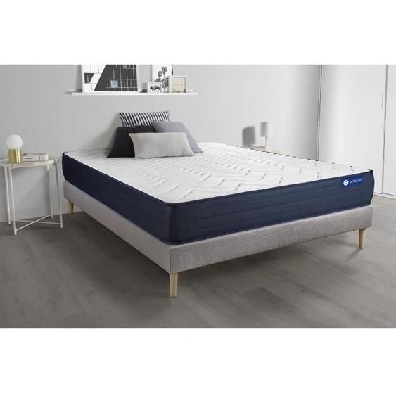 Ensemble sommier matelas 140x190 Actilatex life - 22 cm - Très ferme - sommier kit gris