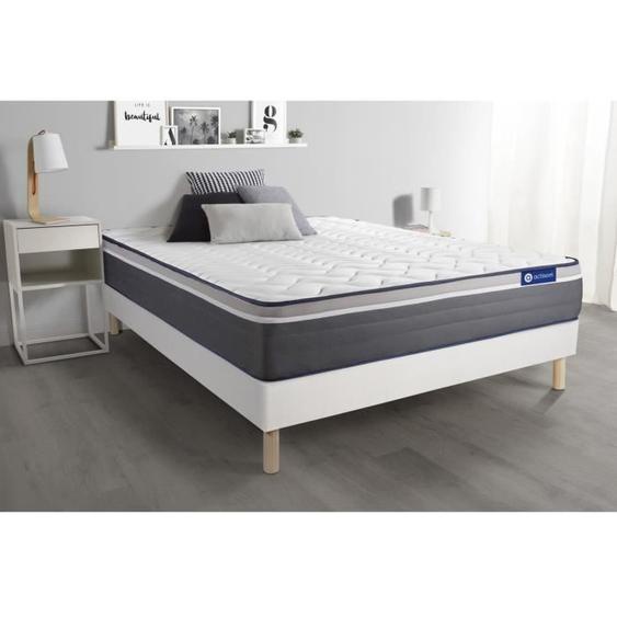 Ensemble sommier matelas 140x190 Actilatex plus Latex et mémoire de forme - 26 cm - Très ferme - sommier kit Blanc