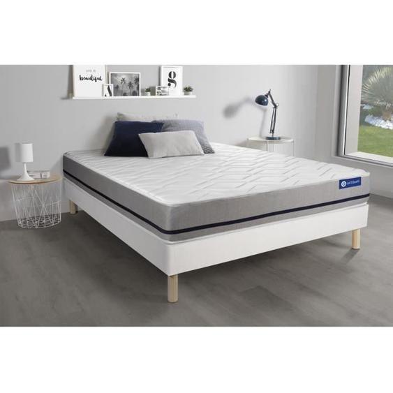 Ensemble sommier matelas 140x190 Actilatex soft Latex et mémoire de forme - 20 cm - Mi-ferme - sommier kit Blanc