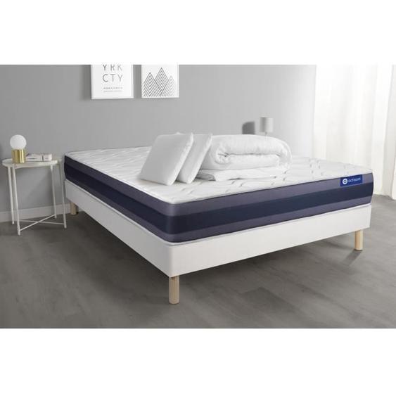 Ensemble sommier matelas 140x190 Actimemo morpho Mémoire de forme - 24 cm - Equilibré - sommier kit Blanc + 2 oreillers + couette