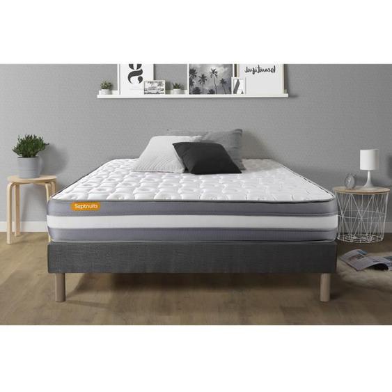Ensemble sommier matelas 140x190 Memo plus Mémoire de forme - 24 cm - Ferme - sommier gris - Septnuits